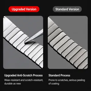Titanium bead watch band compatible with Apple Watch, durable metal strap replacement.