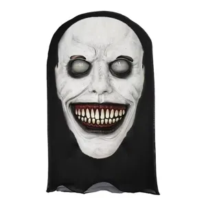 Spaventosa maschera di Halloween con cappuccio in rete nera per feste in costume horror.