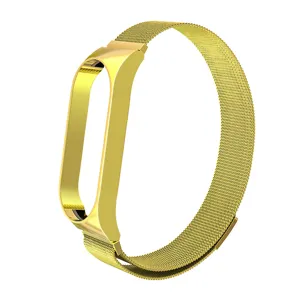 Correa de repuesto milanesa de metal dorado para pulsera de actividad inteligente con imán.