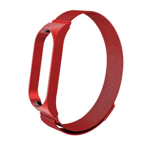Correa de reloj magnética milanesa de metal rojo de repuesto compatible con pulseras inteligente.