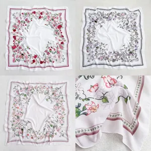 Pañuelo Cuadrado de Satén de Moda para Mujer Estampado Floral de Mariposa Pañuelo Grande con Tacto de Seda Elegante Ligero