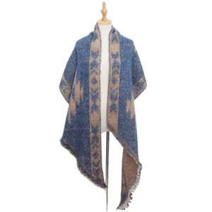 Stylish tribal pattern asymmetric hem shawl winter warm knitted scarf for women and daily wear.