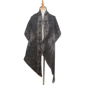 Thickened dark grey diagonal shawl winter scarf, cozy loop yarn fashion winter wrap.