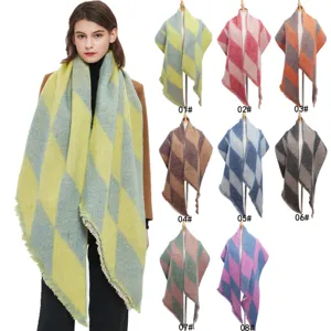 Fashion Women Winter Warm Thickened Loop Yarn Scarf Diagonal Christmas Tree Pattern Tassel Long Shawl Neck Warmer