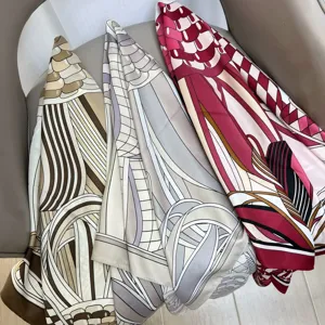 Silk-feel printed twill small scarf stylish geometric neckerchief versatile shirt accessory