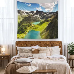 Polyester Landscape Wall Tapestry Nature Mountain Lake Scenery Hanging Fabric Background Cloth For Room Living Decor