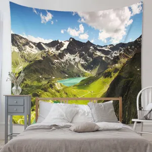 Landscape wall tapestry for bedroom living room home decor, beautiful mountain view fabric hanging.