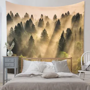 Forest tapestry wall hanging for bedroom decor nature landscape fabric backdrop interior design