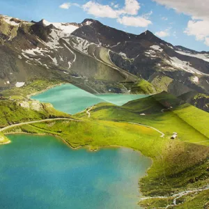 Landscape tapestry wall hanging for room decor, scenic mountain and lake fabric background cloth.