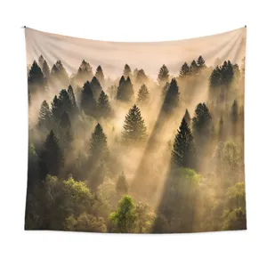 Forest landscape tapestry wall hanging misty pine trees nature decor for bedroom living room