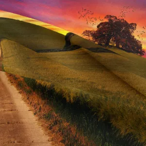 Landscape tapestry wall hanging sunset tree fabric background cloth for room decor detail view
