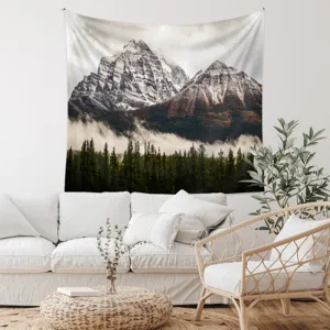 Mountain forest tapestry wall hanging for bedroom living room aesthetic home decor art.