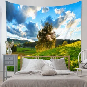 Beautiful landscape wall hanging tapestry showing nature scenery, perfect for bedroom home decor.