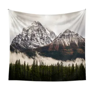 Scenic mountain landscape tapestry for wall hanging room decor, premium fabric home decoration.