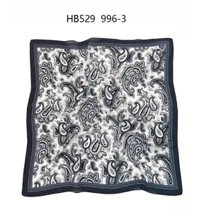 Women classic black white paisley imitation silk square scarf elegant neckerchief 70cm