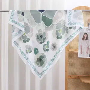 Floral print square scarf silk touch lightweight women fashion accessory for spring summer.