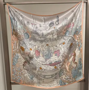Luxurious 100% silk square scarf featuring intricate equestrian marine carriage print design.