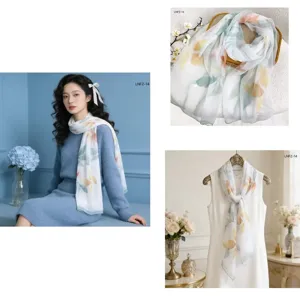 Womens lightweight floral print long silk scarf summer sun protection fashion accessory