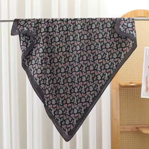Black paisley print large square scarf, stylish vintage headwrap and lightweight shawl.