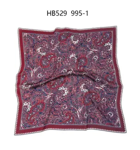 Luxury style paisley print satin square scarf for women, elegant retro silk-feeling neckerchief.