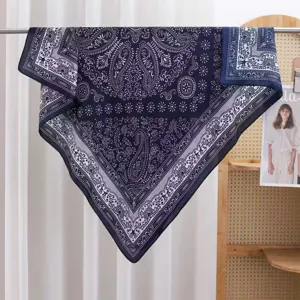 Elegant black white paisley square scarf summer thin satin bandana vintage hair wrap shawl