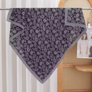 Black and white paisley print square scarf, lightweight satin headscarf and elegant summer shawl.
