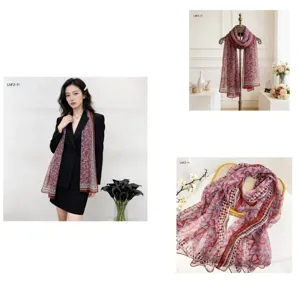 Floral print long scarf for women, lightweight sheer gauze material for spring and summer.