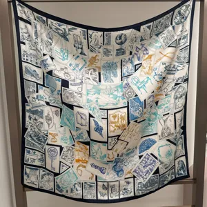 Luxury 100% silk square scarf featuring elegant equestrian stamp design and classic twill weave.