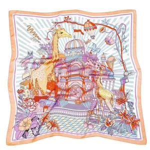 Luxury printed silk square scarf for women, elegant satin neck scarf with artistic design.