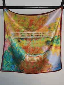 Monet art print silk scarf 53cm square lightweight neckerchief vintage painting scarf