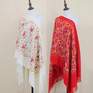 Ethnic Style Embroidered Plum Blossom Imitation Cashmere Scarf Women Long Warm Shawl Winter Travel Cape Outerwear