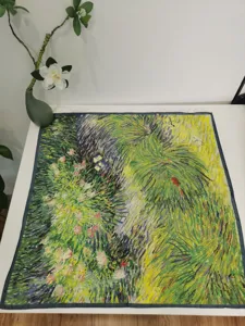 Oil painting style square silk scarf 53cm, elegant floral print thin neckerchief for women.
