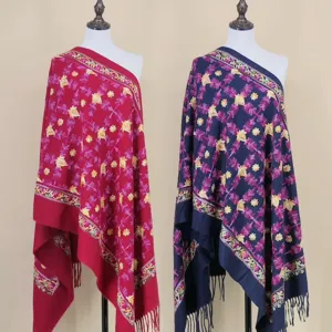 Embroidered imitation cashmere shawl ethnic style winter warm cape scarf for women daily wear