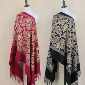 Classic floral embroidered cashmere scarf and warm shawl dual-use for women autumn winter.