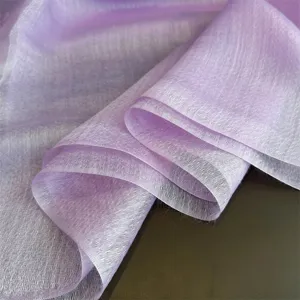 Light purple silk wool blend scarf fabric detail view showcasing soft translucent texture.