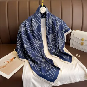 Women's Simulation Silk Square Scarf Elegant Floral Geometric Print Lightweight Satin Neck Scarf Headband Shawl