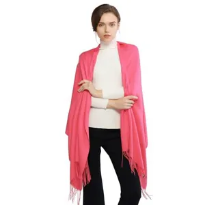 Solid color winter cashmere feel tassel scarf warm shawl for women daily fashion wear