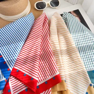 Striped cotton square scarf women spring summer fashion neckerchief stylish hair accessory
