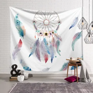 Nordischer Traumfänger Aquarell Feder Wandteppich für Schlafzimmer Wanddekoration.