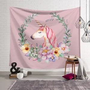 Rosa Einhorn Wandteppich Wandbehang fuer Schlafzimmer Aesthetische Dekor Boho Kunst 150x130