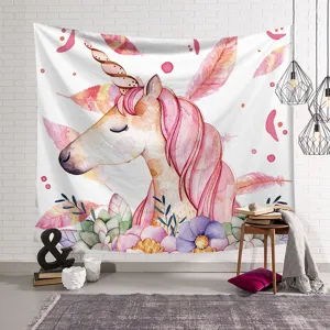 Skandinavischer Aquarell Einhorn Wandbehang Detailansicht für Schlafzimmer Dekoration.