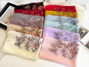 Multicolor embroidered silk scarf elegant floral shawl fashionable accessory for women