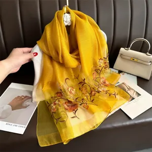 Exquisite handmade silk embroidered scarf, autumn winter elegant mulberry silk accessory.
