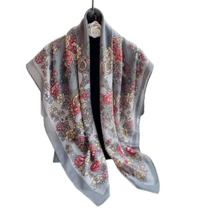 Grau floral paisley gedruckter Schal retro elegante Damen Mode leichter Schal Hauptbild