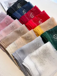 Elegant women rhinestone pearl silk scarf shawl versatile multi color neckerchief soft wrap