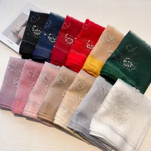 Exquisite multicolor mesh rhinestone pearl scarf detail, elegant women shawl wrap design.