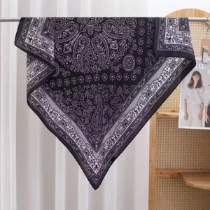 Black and white paisley print square scarf elegant satin bandana for women stylish shawl