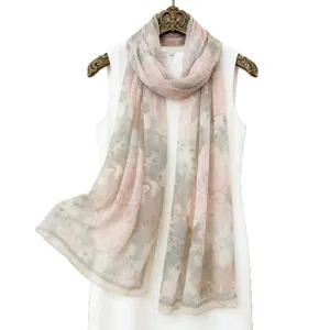 Floral chiffon long scarf for women, lightweight sheer neck wrap for spring summer.
