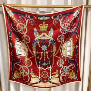Pure Silk Twill Scarf Equestrian Chain Carriage Design Luxury High-End Square Scarf Women Fashion Shawl
