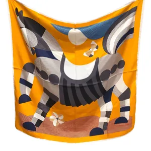 Luxury silk square scarf with geometric horse design elegant accessory for women 90x90cm